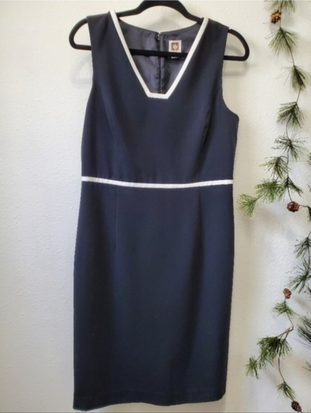 Anne Klein Sheath Dress Vintage-Style Black Lined White Trim Classic Medium - Picture 2 of 10